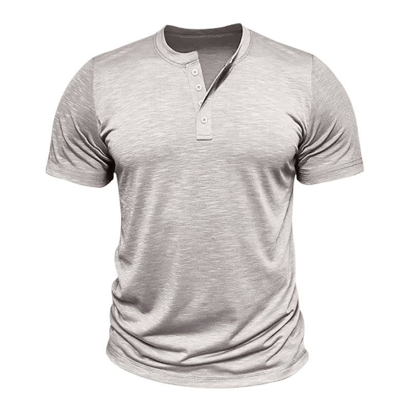 Herren Kurzarm-Henley-T-Shirt mit hochwertigem, atmungsaktivem Baumwollmix Drune