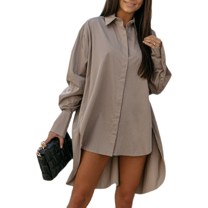 Damen nan Oversize-Hemdblusenkleid mit Ballonärmeln, verdeckter Knopfleiste und hohen Seitenschlitzen Drune