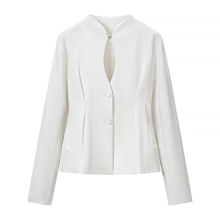 Damen nan taillierter Kurzblazer mit Stehkragen, Cut-Out-Front und verdeckten Ziernähten Drune