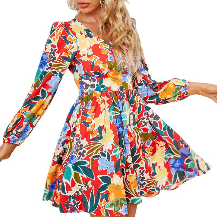 Damen Minikleid mit schmalem V-Ausschnitt und langen Puffärmeln Drune
