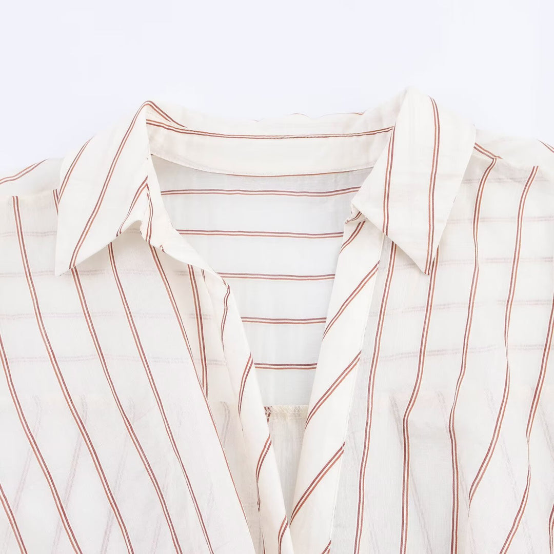 Damen Gestreifte Bluse mit Knotenfront und Hemdkragen Drune