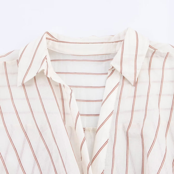 Damen Gestreifte Bluse mit Knotenfront und Hemdkragen Drune