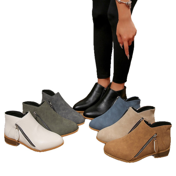 Damen Kurze Ankle-Boots mit seitlichem Reißverschluss und gestapeltem Blockabsatz Drune