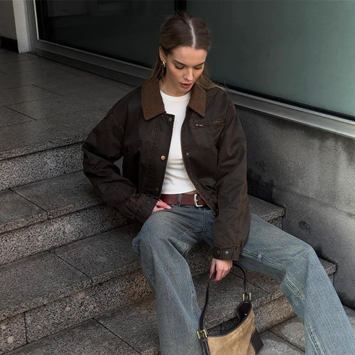 Damen Kunstlederjacke mit attraktivem Leopardenmuster und elastischem Bund Drune