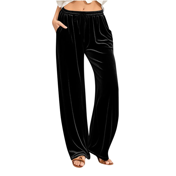 Damen Samt-Loungehose mit weitem Bein, Tunnelzugbund und Eingrifftaschen Drune