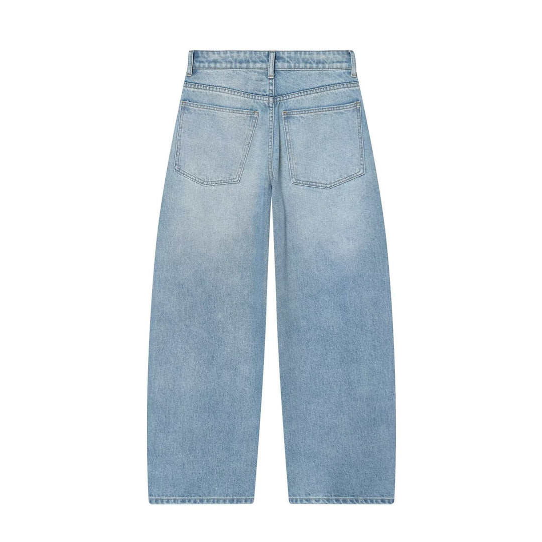 Damen Kurzgeschnittene weitgeschnittene Jeanshose mit hoher Taille und Vorderteil‑Teilungsnähten Drune