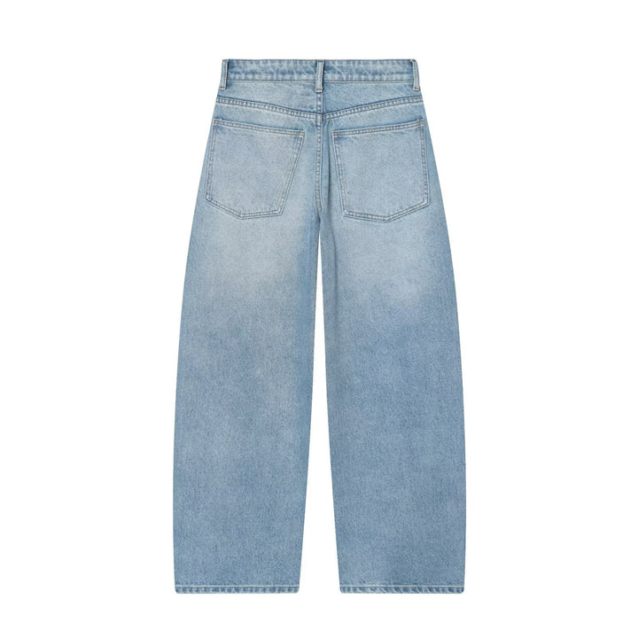 Damen Kurzgeschnittene weitgeschnittene Jeanshose mit hoher Taille und Vorderteil‑Teilungsnähten Drune