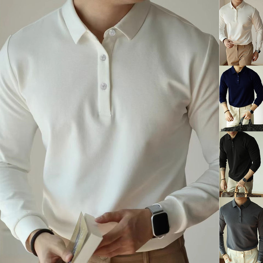 Herren Modisches Langarm-Polohemd mit feinem Strukturdesign Drune