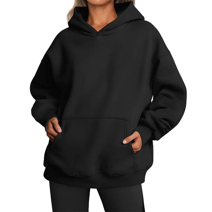 Damen nan Longline-Oversize Hoodie mit tiefer Schulter, verstärkter Kängurutasche und geripptem Saum Drune