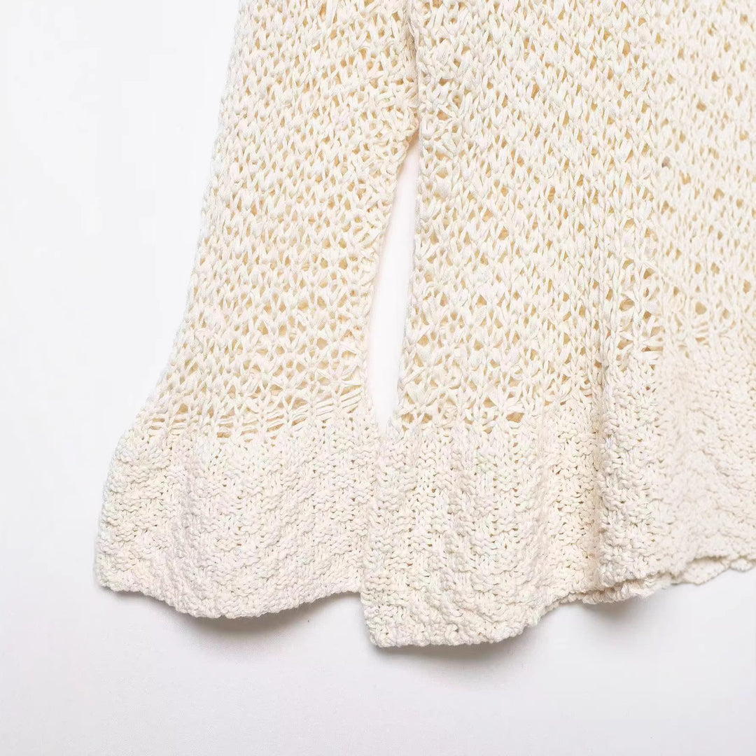 Damen Häkelpullover mit Volantärmeln und Ajourstruktur Drune