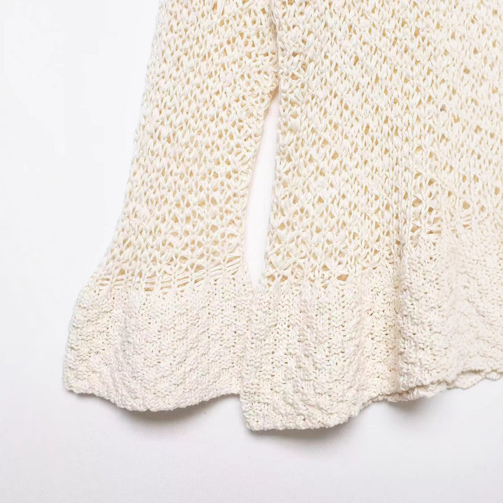 Damen Häkelpullover mit Volantärmeln und Ajourstruktur Drune