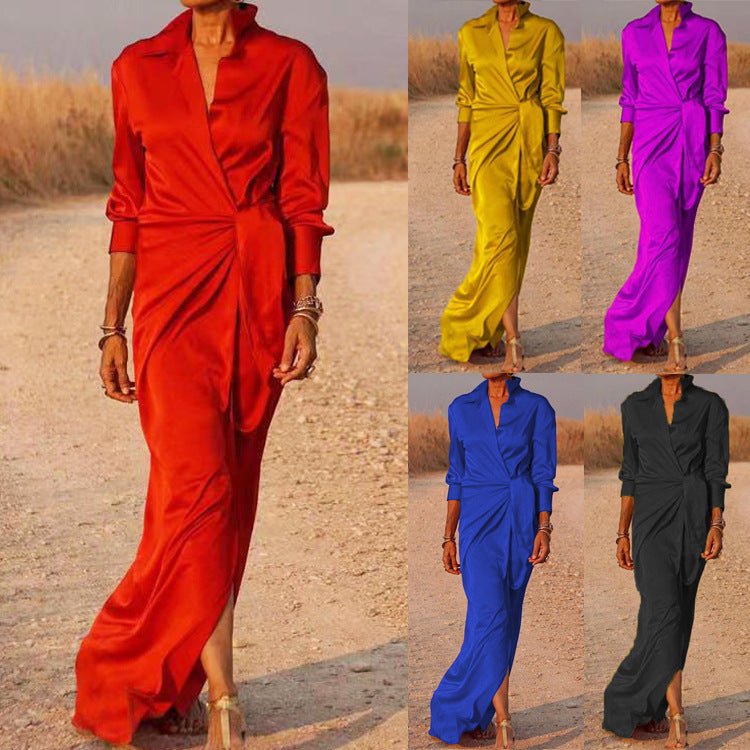 Drune | Schnürung Hohe Taille Geteilter Bodenlanger Kleid