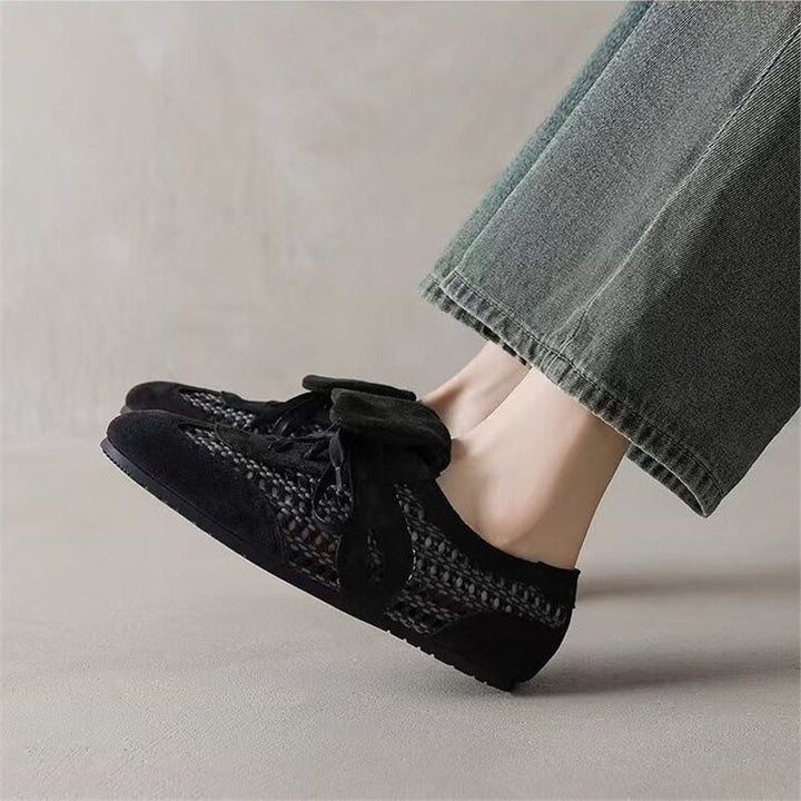 Damen Mokassin-Sneaker aus Veloursleder mit geflochtenen Einsätzen und umklappbarer Zunge Drune