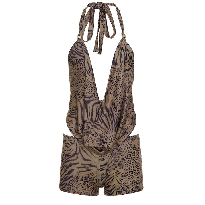 Damen Sportliches Bikini-Set mit tiefem V-Ausschnitt und verknotetem Oberteil Drune