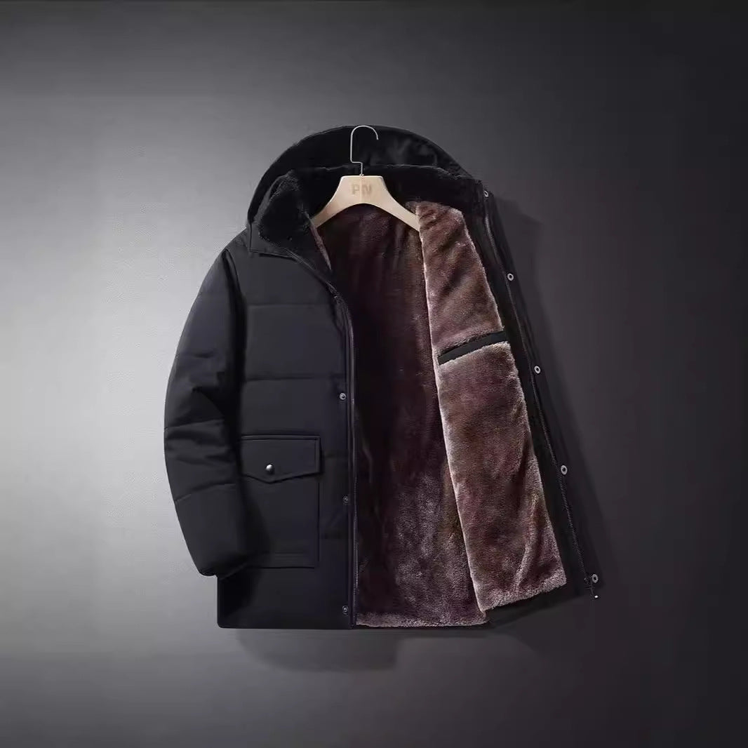 Herren Wattierte Thermojacke mit gesteppter Innenfüllung, Kunstfellkragen und Pattentaschen Drune