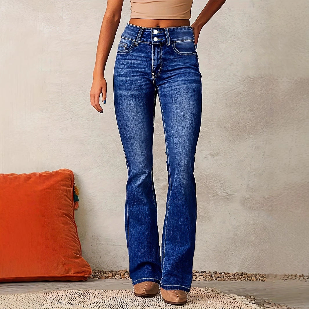 Damen Bootcut Jeans mit hohem Bund und modernem Waschung Drune
