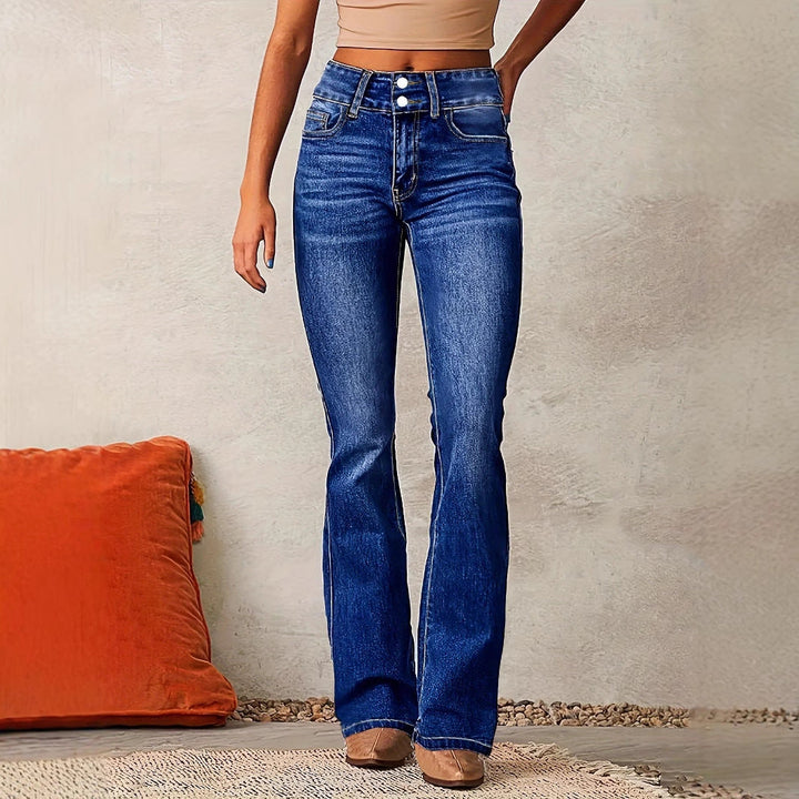 Damen Bootcut Jeans mit hohem Bund und modernem Waschung Drune