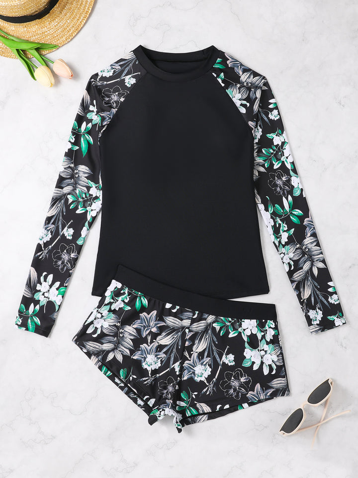 Damen Langarm Rashguard mit floralem Muster Drune