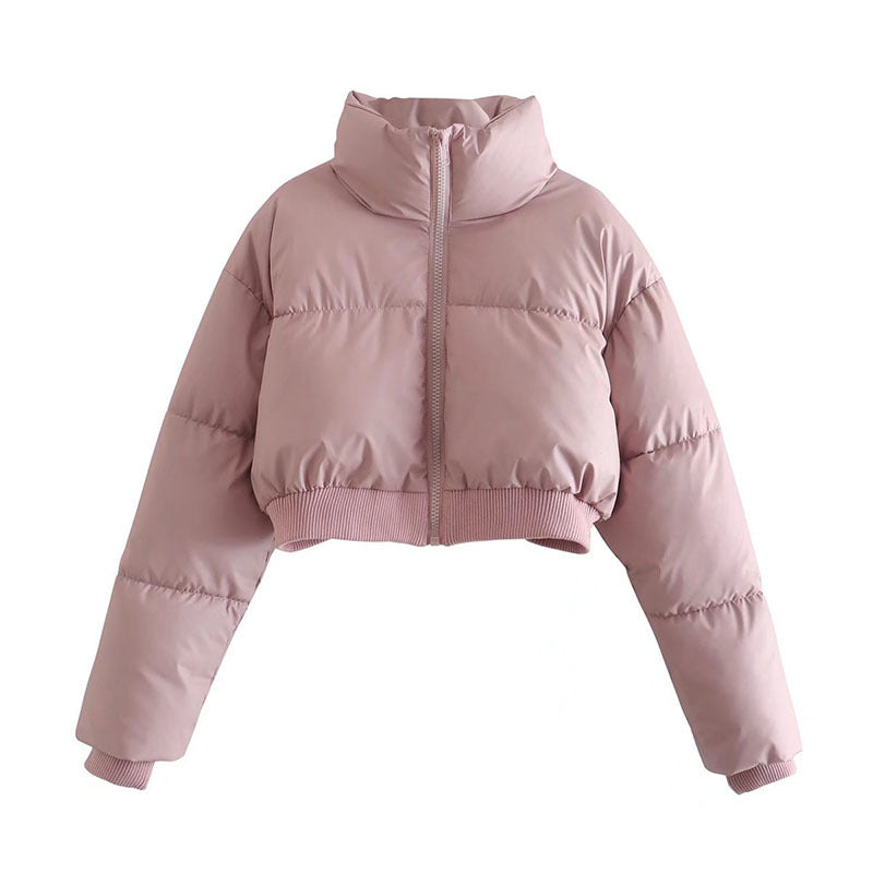 Damen nan kurz geschnittene gesteppte Cropped-Steppjacke mit hohem Stehkragen, verdecktem Reißverschluss und elastischem Rippenbund Drune