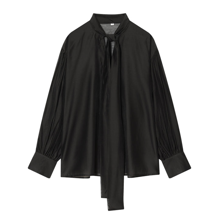 Damen Bluse mit Schleifenkragen und voluminösen Ballonärmeln Drune
