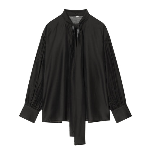 Damen Bluse mit Schleifenkragen und voluminösen Ballonärmeln Drune
