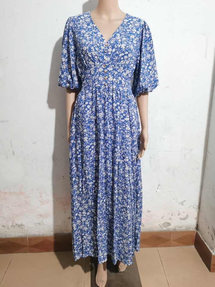 Damen Maxikleid mit floralem Design und knöpfigem Ausschnitt Drune