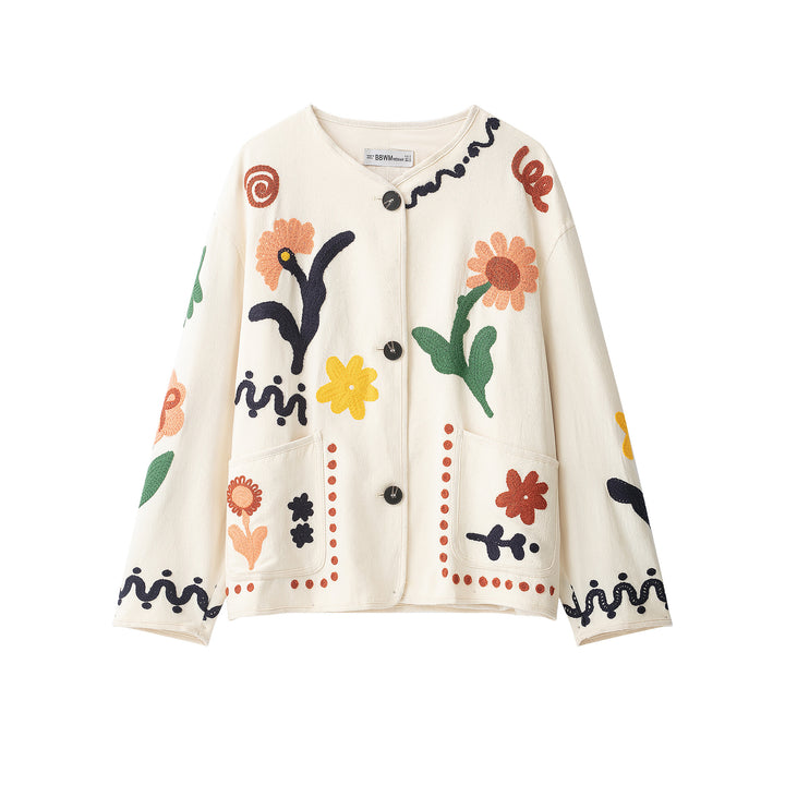 Damen Oversize Sweatshirt mit floraler Chenille‑Stickerei Drune