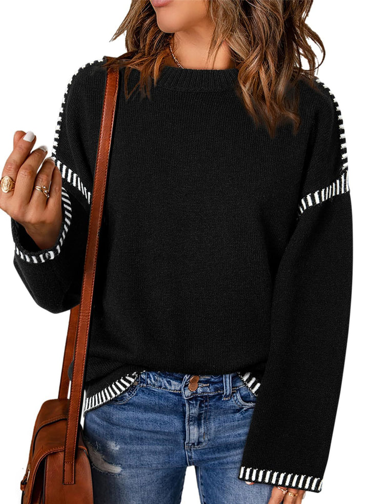 Damen lässiger Pullover mit Streifenakzenten Drune