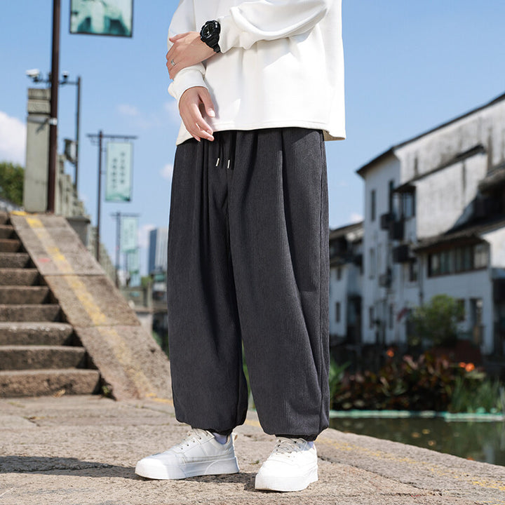 Herren Weite Cord-Loungehose mit Tunnelzug, gerippter Cordstruktur und elastischen Bündchen Drune