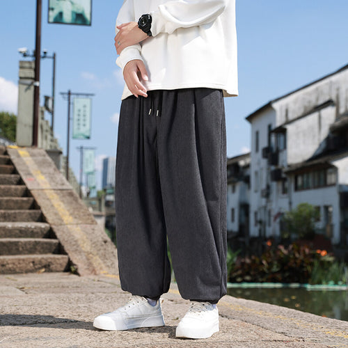 Herren Weite Cord-Loungehose mit Tunnelzug, gerippter Cordstruktur und elastischen Bündchen Drune