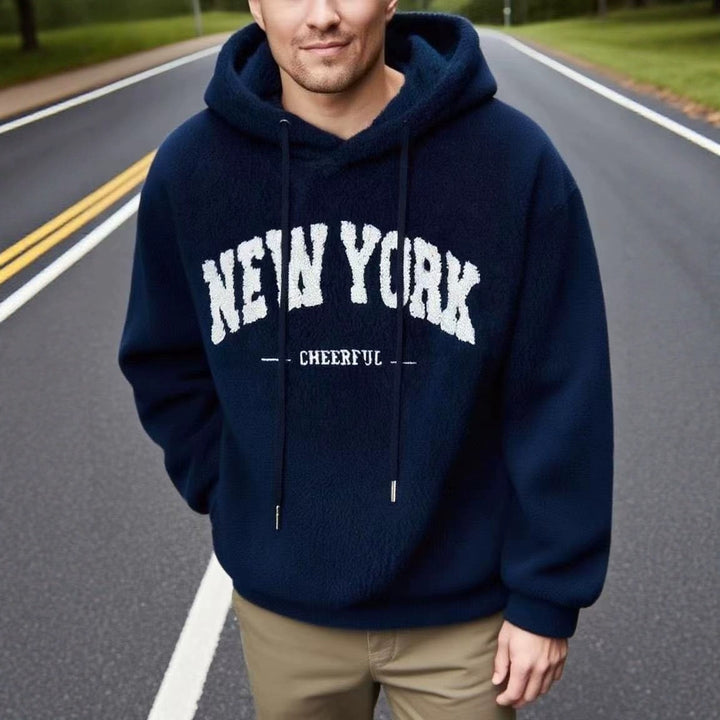 Herren nan kuscheliger Fleece-Hoodie mit Relief-Logo, Kordelzug und Kängurutasche Drune