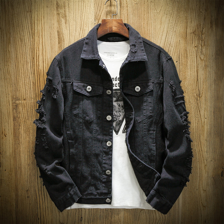 Herren Jeansjacke im Destroyed‑Look mit Rissdetails und aufgesetzten Brusttaschen Drune