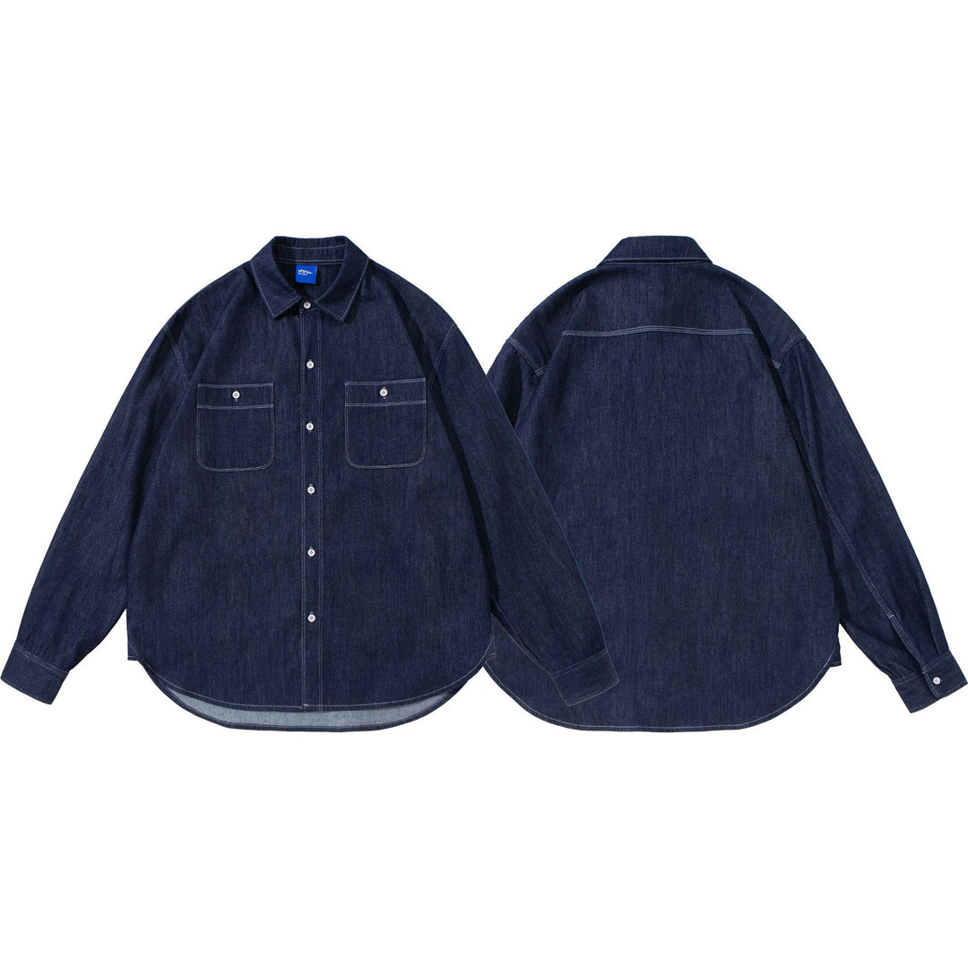 Unisex Oversize-Denim-Hemdjacke mit aufgesetzten Brusttaschen Drune