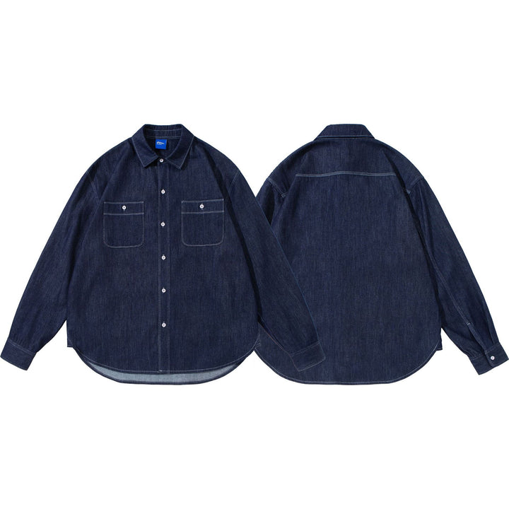 Unisex Oversize-Denim-Hemdjacke mit aufgesetzten Brusttaschen Drune