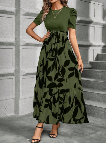 Damen Maxikleid mit floralen Akzenten und elastischem Bund Drune