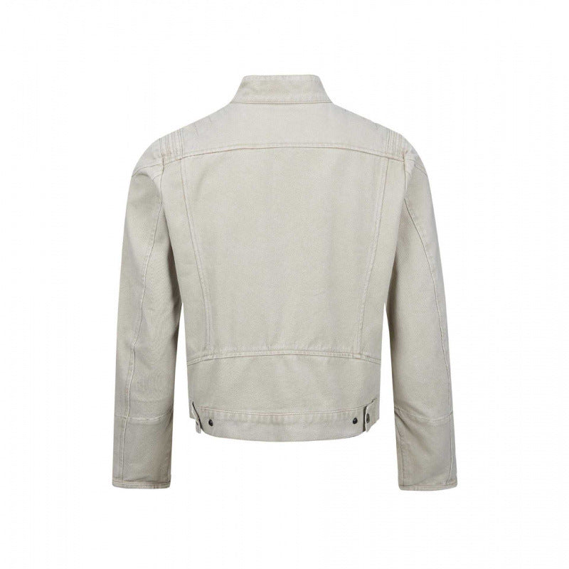 Herren Asymmetrische Kurzjacke im Biker-Stil mit Stehkragen und schrägem Metallreißverschluss Drune