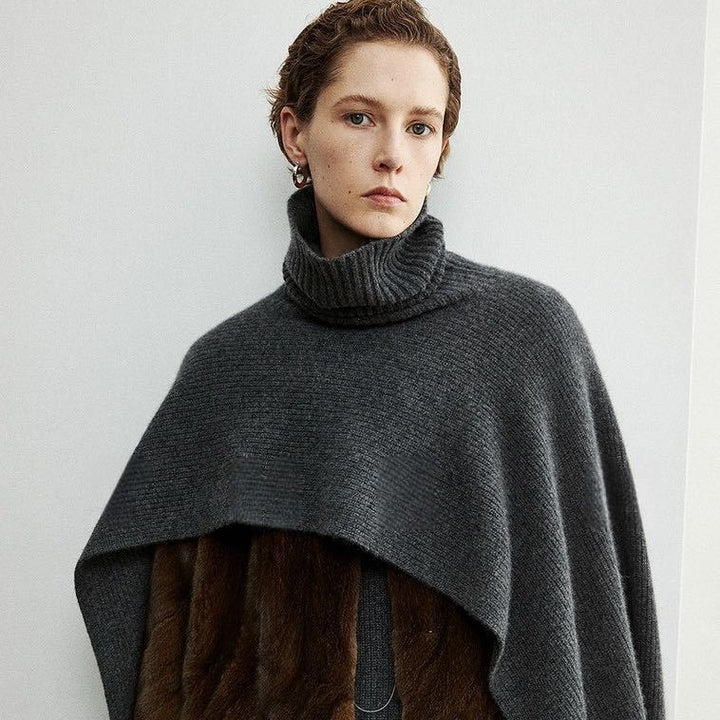 Damen eleganter und moderner Poncho mit extragroßen Kragen Drune