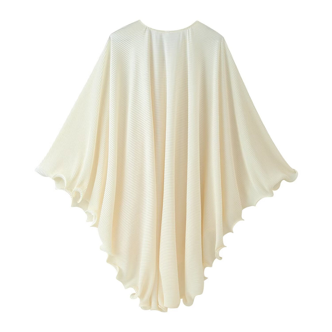 Damen Plissierter Cape‑Poncho mit V‑Ausschnitt und Schmuckverschluss Drune