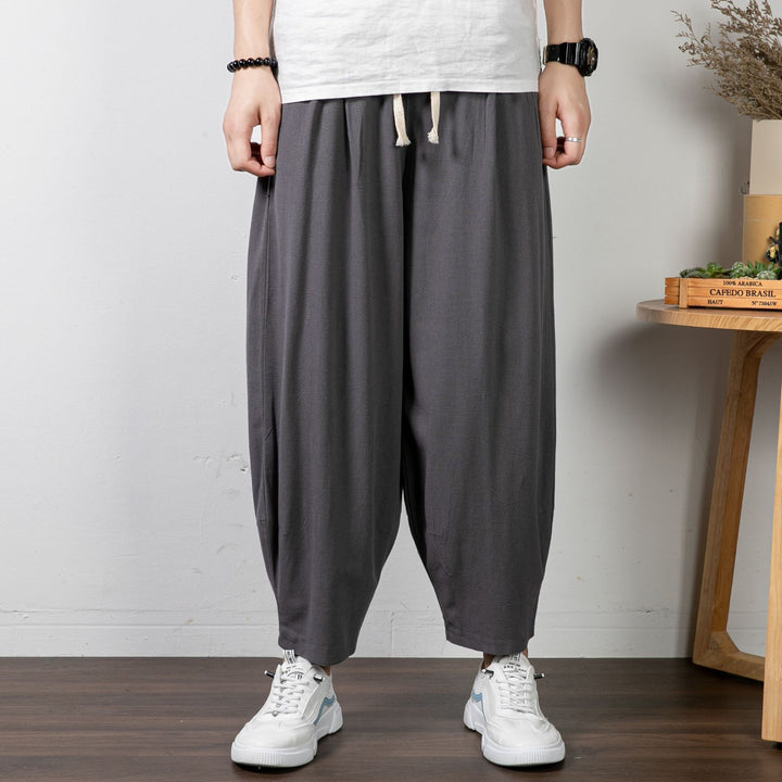 Herren Lässige Palazzo-Hose mit Kordelzug und konischem Knöchelabschluss Drune