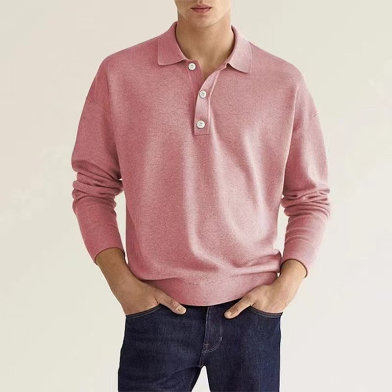 Herren hochwertiges Sweatshirt mit modernem Polo-Kragen und eleganten Knopfdetails Drune