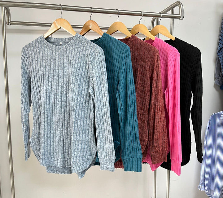 Damen lässiges Longsleeve Oberteil mit modischem Rippmuster und lockerer Passform Drune