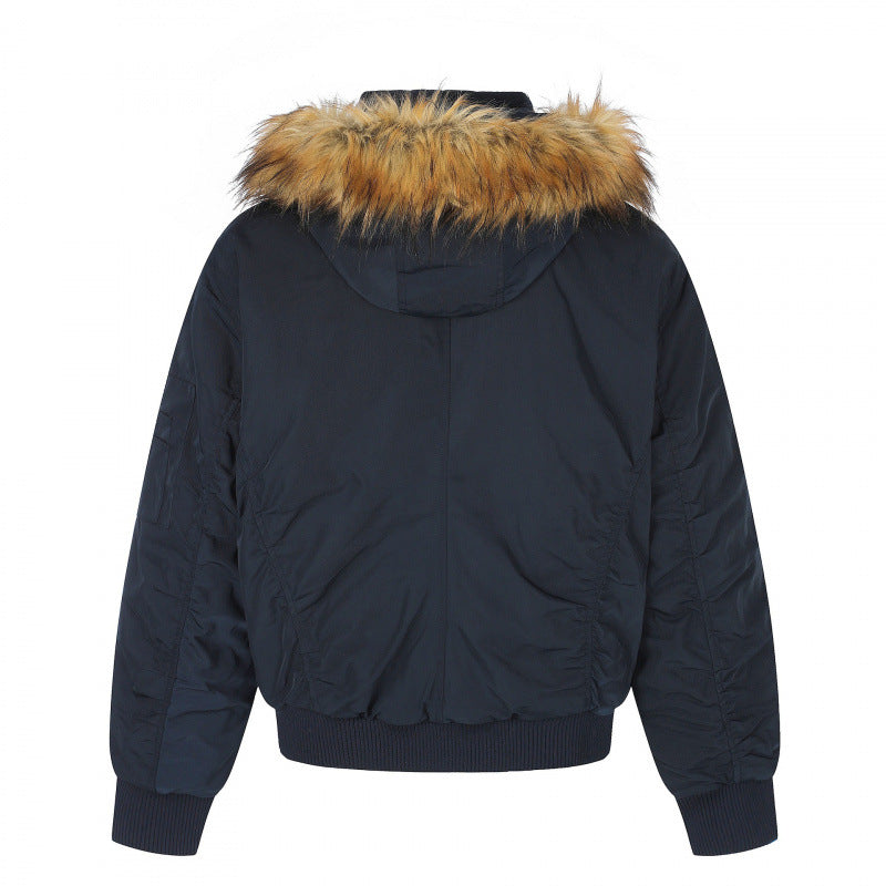 Damen Gefütterte Bomberjacke mit Kapuze und Kunstfellkragen Wattierte Winterjacke Drune