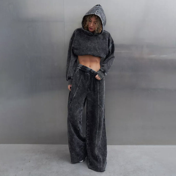 Damen Urbanes Loungewear-Set mit cropped Hoodie und weiten Hosen Drune