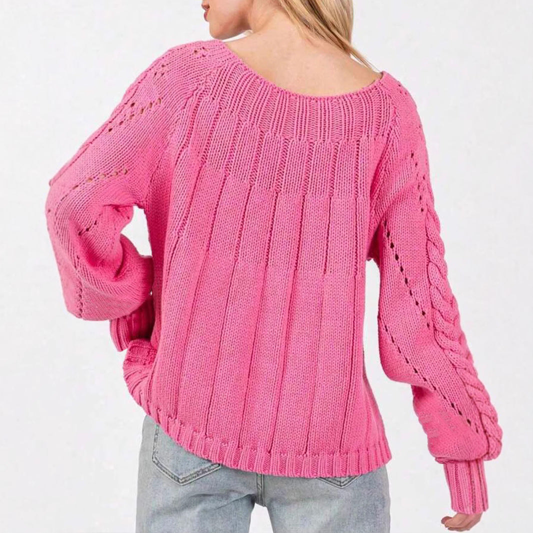 Damen Grobstrickpullover mit voluminösen Ärmeln und feinem Lochmuster Drune