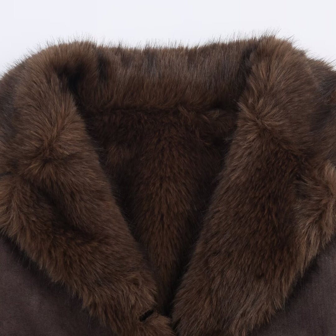 Damen modische Kunstlederjacke mit luxuriösem Teddyfutter Drune