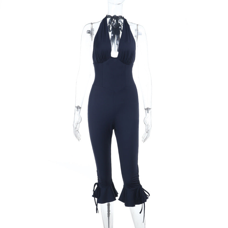 Damen Eleganter Jumpsuit mit hochgeschlossenem Design und Rüschendetails Drune