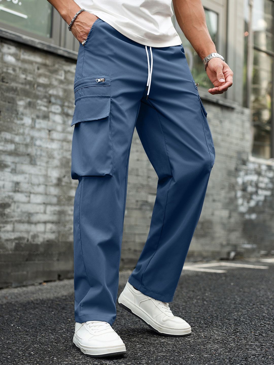 Herren Multifunktionale Cargo-Hose mit Taschen und elastischem Bund Drune