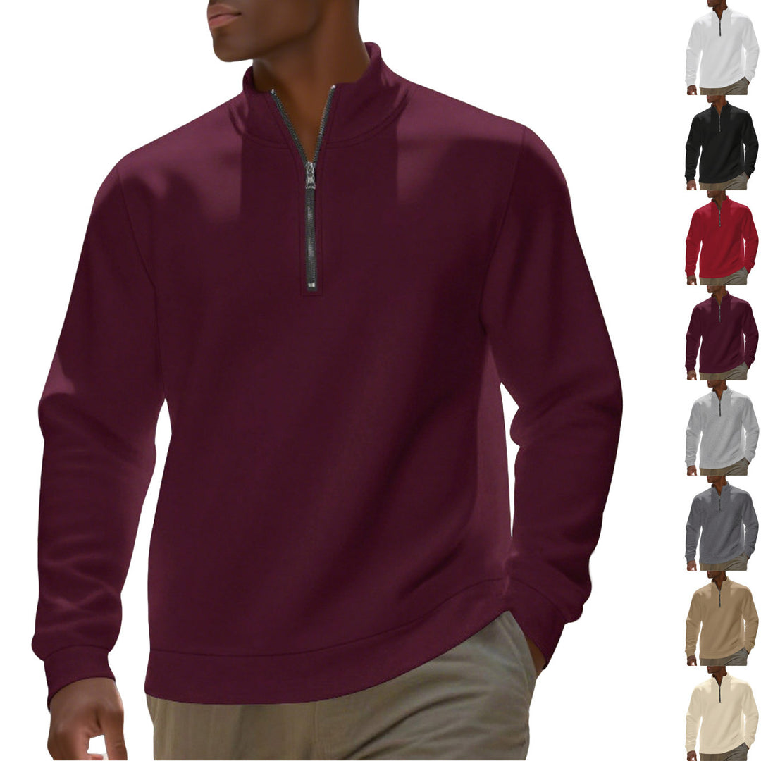 Herren nan Halbzip-Sweatshirt aus Baumwollmix mit Stehkragen, weichem Innenfutter und Rippbündchen Drune