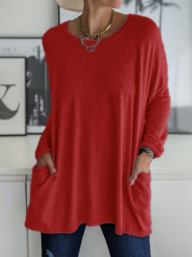Damen Oversize Tunika mit Seitentaschen und Rundhalsausschnitt Drune