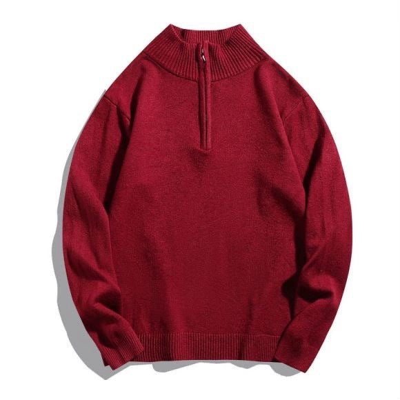 Herren Feinstrick-Halbzippullover in Merino‑Optik mit Stehkragen und gerippten Bündchen Drune